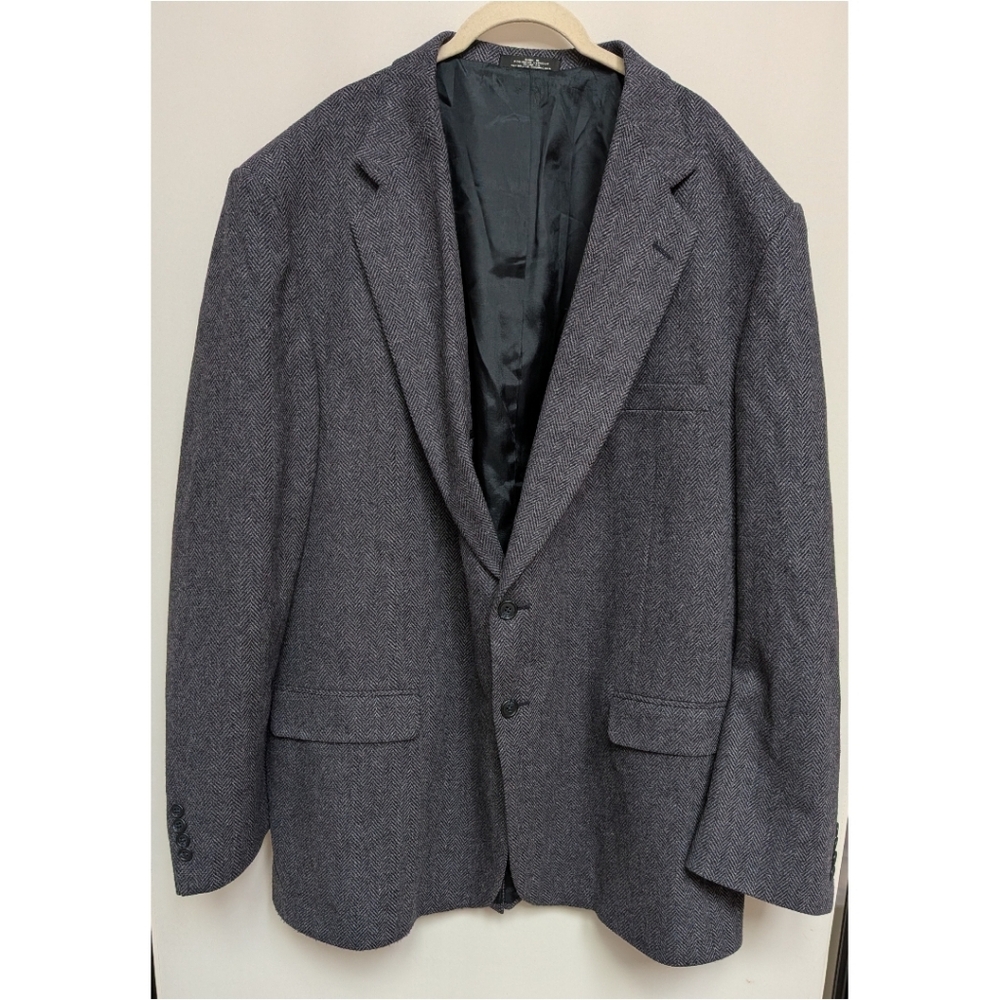 Towncraft Blue Grey Herringbone Wool & Lambs Wool Men's Blazer Jacket Size 50XL